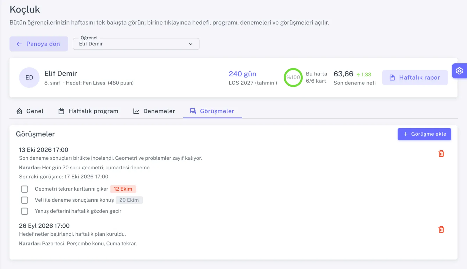 Koçluk görüşmeleri: kararlar ve takip edilen sözler